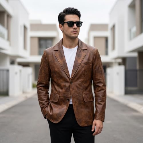 Image of Isaac & David Chicago Lambskin Genuine Casual Wear Leather Blazer Sport Coat Classic Button Closure for Men 2 Button Coat