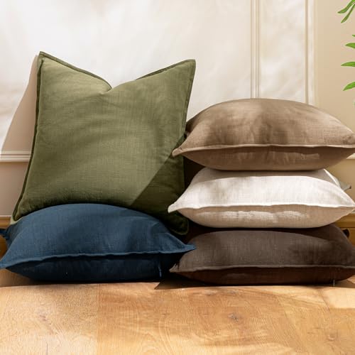 Image of 18x18 Inch Set of 2 Decorative Linen Solid Throw Pillow Covers Boho Accent Farmhouse Pillowcases Modern Netural Spring Home Decor for Couch Sofa Living Room Bed,Olive Green