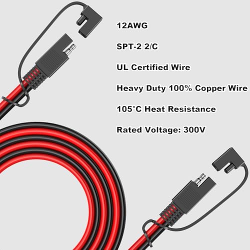 Image of SAE Extension Cable 12AWG 15FT, SAE Connector Extension Cable | SAE to SAE Extension Cable Wire with SAE Polarity Reverse Adapter for Solar Panel, Battery, Motorcycle, Car, RV, Truck