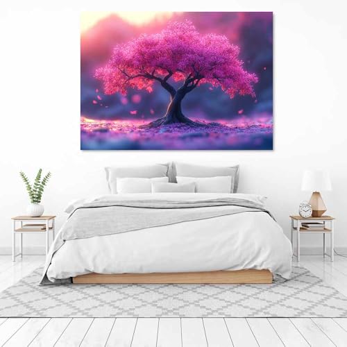 Toile murale arbre de fleurs roses pour sublimer un mur blanc vide - 3