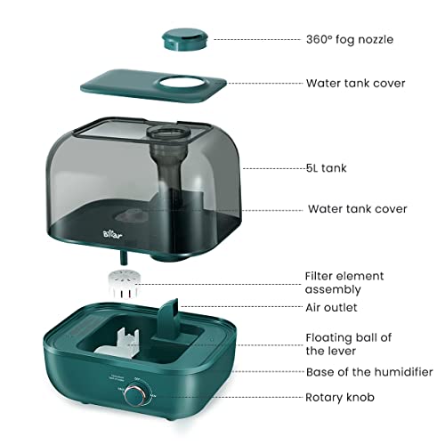 HANNEA-Bear 5L Humidifier for Room with Moisture Essential Oil Tray 28dB Silent Humidifier for Plants Household Top Filling Ultrasonic Cool Mist Desktop Humidifier with 360° & Stepless Mist Adjust - Image 9