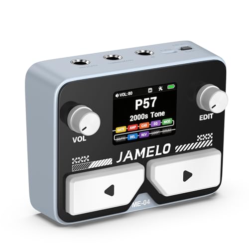 Image of JAMELO Pocket Guitar Multi Effects Pedal, with 125 Effects, 99 Presets, 30 Amp Modeling, IR Loaders, Looper 100 Drum Rhythms BT Audio USB OTG Support Rechargeable Guitar Effects Processor (Gray)