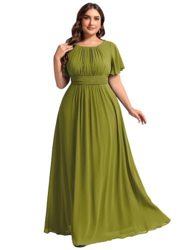 Image of Ever-Pretty Plus Elegant Formal Dresses for Curvy Women Round Neck Short Sleeves Chiffon Bridesmaid Mother of The Bride Dress