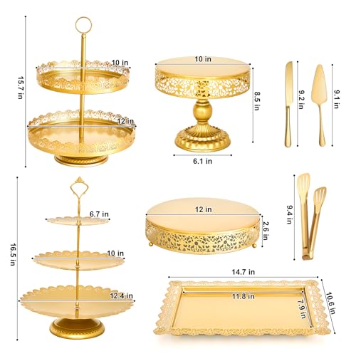 11 Pcs Gold Cake Stand Set for Wedding, Dessert Table Display Set for Birthday, Metal Square Serving Trays for Candy, Cupcake Pop Stand Holder Tower with Round Base for Celebration, The Platters for Party - Image 4