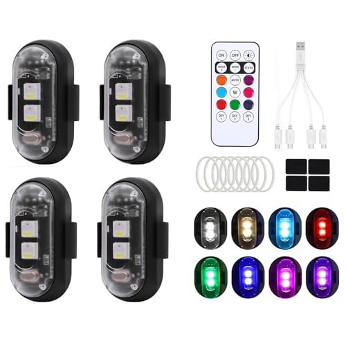 Bacxzomx 4 Pièces Lumières Stroboscopiques pour Drone, 8 Couleurs LED Strobe Drone Light Étanche sans Fil avec Télécommande pour Motos Dirt Bikes Vélos...