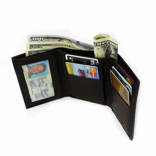 Black Mens Genuine Leather Monogrammed Tri-Fold Wallet with Custom Personalization Brown2