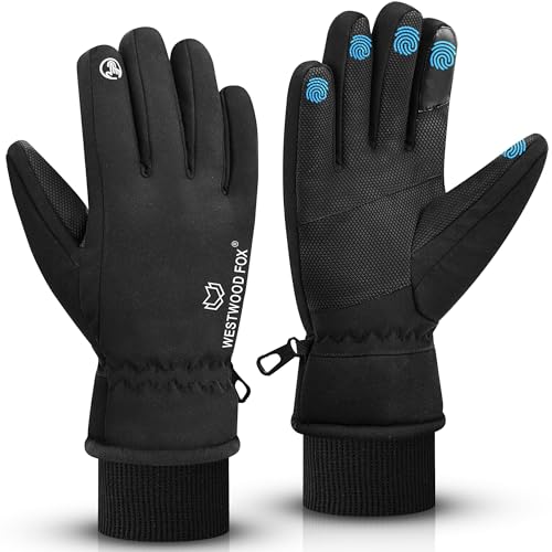 Guantes de invierno impermeables para hombres y mujeres, resistentes al viento, guantes de esquí cálidos, pantalla táctil, guantes de agarre antideslizantes para ciclismo, snowboard (Black, XL)