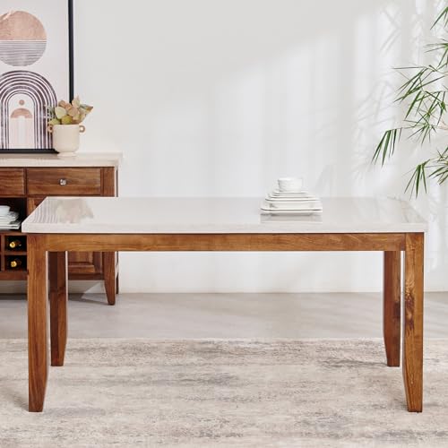 Image of Home Centre | Giza Composite Marble Top 6-Seater Dining Table | Dining Set for Home | Grey | 1 Year Warranty