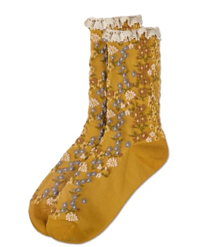 Image of MeMoi Women's Liberty Floral Lace Cuff Crew Socks