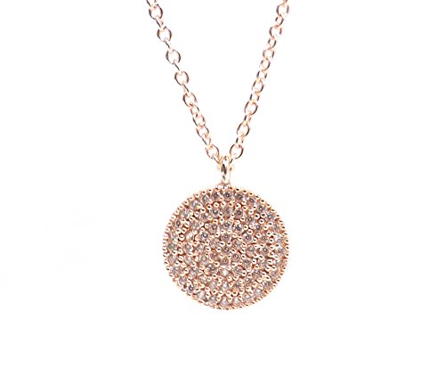 Preisvergleich Produktbild Remi Bijou - Wunderschöne Kette Halskette Anhänger - Zirkonia Strass Steinchen Münze Rund Scheibe (Rosegold)