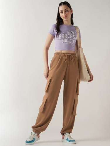 Image of Bewakoof Women's Cotton Super Loose Fit Joggers|Bewakoof Air 1.0 | Track pants for woman | Lower for women | Multipurpose | Activewear | Utility Pockets | Lightweight & Flexible Elastic Waist | Casual Joggers | Loose Fit