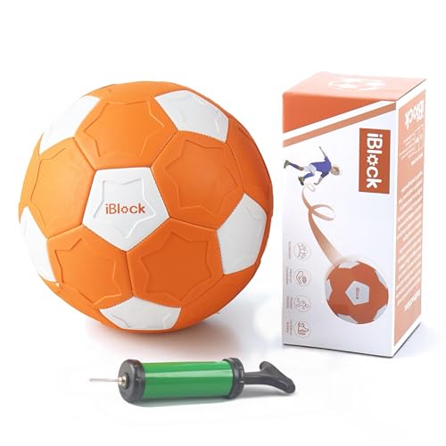 Smartwo Kids Curve and Swerve Football Size 4 Lightweight and Soft Indoor/Outdoor Training Ball Gifts for Toddler Boys and Girls Garden Game Orange and White Inflatable Football with Pump