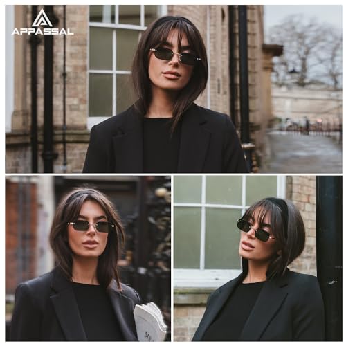 Retro Rectangle Sunglasses for Men Women Vintage Narrow Rimless Metal 90s Small Sun Glasses AP36843