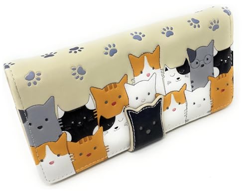 Shag Wear Kitty Cat Crowd Chic Large Animal WalletFor Women and Teen Girls Vegan Faux Leather Beige 7