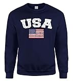 Cybertela Faded Distressed USA American Flag Crewneck Sweatshirt (Navy Blue, Large)