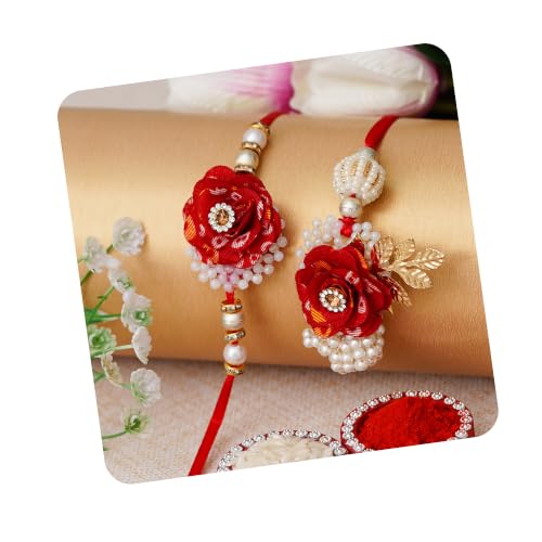 Image of eCraftIndia Golden Red Religious Shrinathji Rakhi for Brother | Raksha Bandhan Rakhi for Bhai Bhaiya
