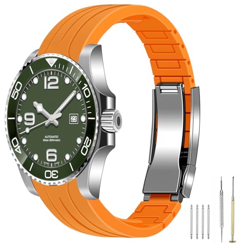 Image of Juntan 18mm 20mm 21mm 22mm Curved End Rubber Watch Band, Tapered Silicone Curved Replacement Watch Strap for Men Women with Metal Classic Diving Buckle