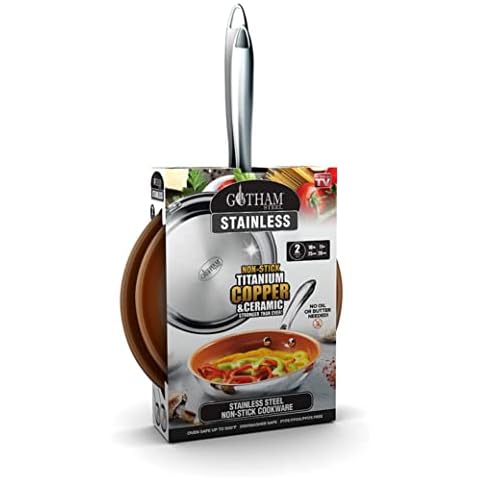 GOTHAM STEEL Edelstahl 2er Pack Bratpfannen-Set Premium Kupfer Antihaft-Bratpfannen Cover