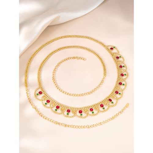 Image of Peora Gold Plated Bridal Jewellery Set with Kamarband Gift for Women Indian Traditional Ethnic Wedding