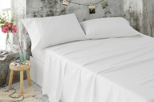 Burrito Blanco Sábanas de Hostelería | Juego de Sábana Cama 80 | Cama Individual | Ropa de Cama Algodón/Poliéster | Fácil Planchado | Juego de Sábanas de Color Blanco | Disponible en Más Medidas