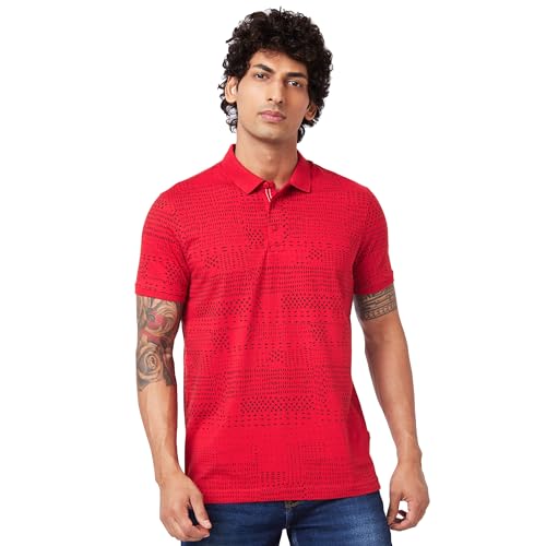 Image of Spykar Men's Slim Fit Polo Neck Half Sleeve Printed Casual T-Shirt