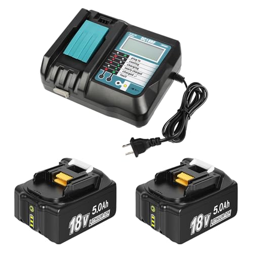 2 Pack 18V 5.0Ah Battery with Charger Replace for Makita Batteries