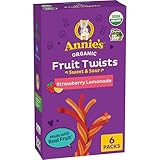 Annie's Organic Sweet and Sour Fruit Twists, Strawberry Lemonade Fruit Flavored Snacks, 6 Count, 3.84 oz