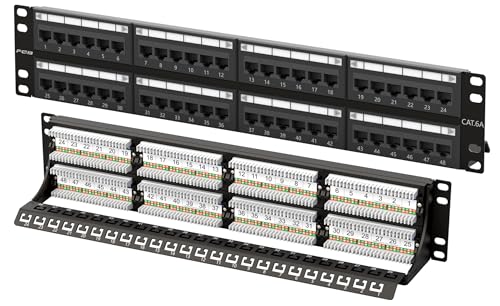 Panneau de brassage 48 ports Cat6A FGB rack 2U en acier robuste pour réseau Ethernet 10G