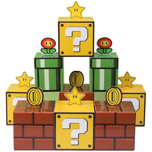 Seozio 12PCS Question Brick Pipe Boxes for Birthday Party Decorations Game Party Christmas Supplies Classroom Candy Favors (3.93x 3.93Inch)