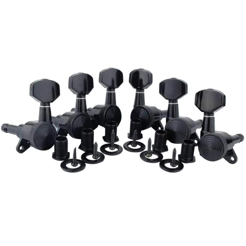 Guitar Part for Guitar Locking Tuners (6 Right/Left), 1:18 Lock String Sealed Tuning for Key Peg 24BD(Color:Black 3L3R)