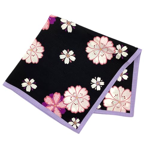 京佑 小風呂敷 ふろしき お弁当 クロス 約50×50cm 綿100% 丸洗いOK 和柄 シャンタン生地 桜ごのみ 八重桜 黒