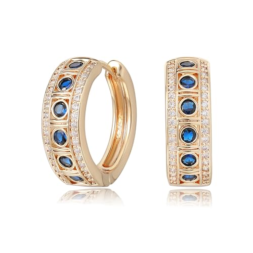 VACRONA Gold Hoop Earrings for Women | 14K Gold Plated 925 Sterling Silver Posts Blue CZ Red Cubic Zirconia Lightweight Trendy Huggie Hoops Earrings Gifts