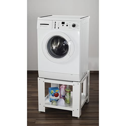 Xavax Waschmaschinen Untergestell, 50cm Erhöhung, mit Ablage (60x60 cm Waschmaschinen-Unterschrank, stabiler Waschmaschinensockel als Unterbau auch für Trockner, Kühlschrank, Geräte bis 150kg) weiß