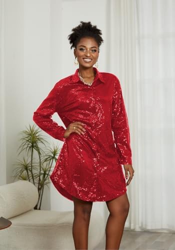 satin sequin button down dress Midi Sequin Dress for Women Sparkle Button Down Sexy Martinique