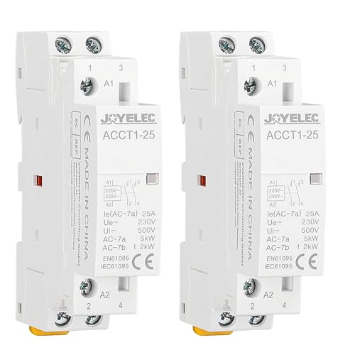 JOYELEC 2 Stück Haushalt -Wechselstromschütz 2P 25A 2Schließer2NO automatisches AC220V/230V 50/60Hz 2-polig zwei Wege normalerweise offen 35mm DIN-Schienenmontage