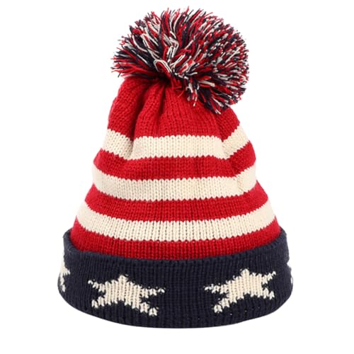 LIFKOME Gorro de Punto de Lana Cálido para Hombre y Mujer, Gorro de Invierno Estampado de Rayas Rojas y Negras, Tamaño Único, Adecuado para Actividades al Aire Libre y Uso Casual