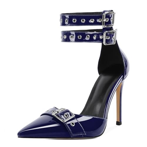 SAMMITOP Womens Pointed Toe D'Orsay Pumps Stilettos High Heel Ankle Strap Buckle Metal Eyelet Wedding Party Dress Shoes 4 Inch4