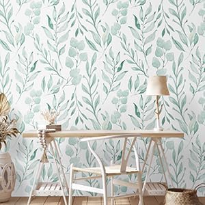Miniatura 7 de WENMER Papel tapiz autoadhesivo de hojas verdes para despegar y pegar, 17.7 x 590 pulgadas, hojas de acuarela autoadhesivas, papel de contacto