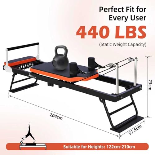 Alivio Foldable Pilates Reformer Machine for Home Gym, Full Body Reformer Bed with Adjustable Resistance, Quiet Smooth Sliding Rail, 3 Height Pulley Risers & Foot Bar, 440lbs Capacity - Image 5