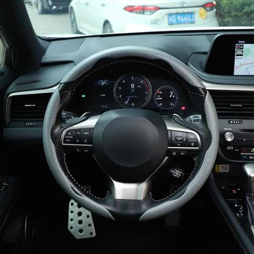 Image of Amiss 3pcs Carbon Fiber Anti-Skid Steering Wheel Cover, Waterproof & Segmented Butterfly Design, Universal 99% Vehicle Wheel Cover Protector, Car Interior Accessories (Gray-3pcs)