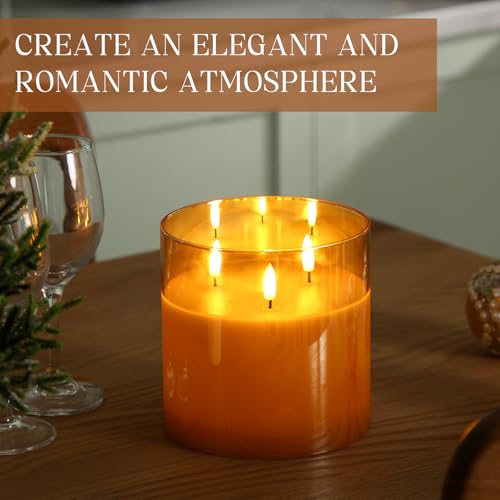 Image of Retisee 6'' x 6'' Extra Large Flameless Candles, 3 Wick Glass Large Fall Candles with Remote Control and Timer Function, Real Wax LED Pillar Flickering for Autumn Party Decor(Classic,Gold,1 Pcs)