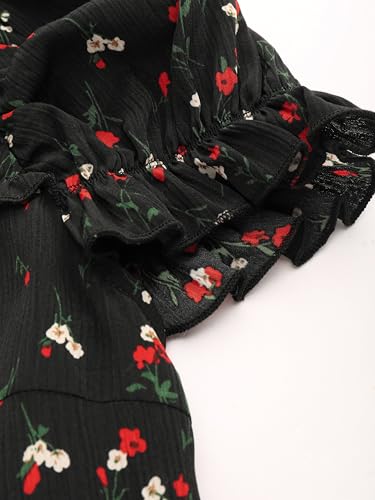 CIDER Party Floral Midi Dress Square Neck Puff Sleeve Bowknot Vintage Vacation Casual Dress Bowknot2