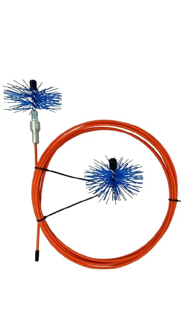 Kit pulizia tubi stufa caldaie a pellet con prolunga flessibile da 3/5/7/10 metri e 2 Mini scovoli nylon da 100 mm inclusi nel kit, Pulizia canne fumarie da 100 mm, supera agevolmente curve a 45 e 90°