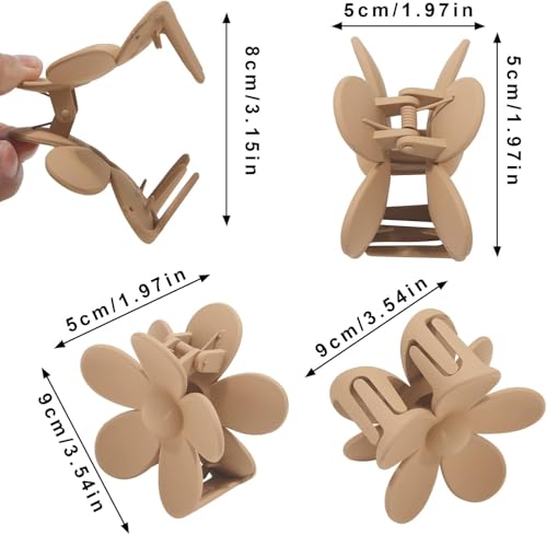 Image of Bakefy-6 Pcs Elegant Frosted Hair Claw Set - Korean Style Floral & Geometric Shapes, Medium Size, Large Capacity Shark Clips,clutchers for hair,claw clips,hair clutcher for women