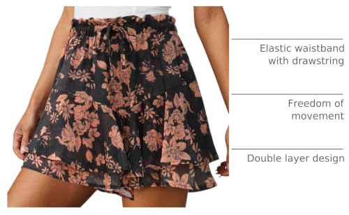 Image of Aoudery Flowy Shorts for Women Casual Boho Floral Skorts Ruffle Mini Skirts Running Tennis Butterfly Chiffon Shorts