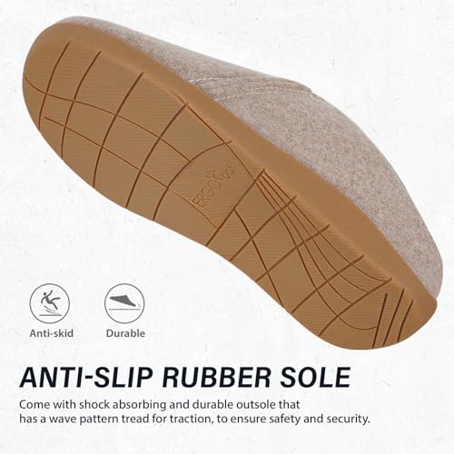 ERGOfoot House Slippers With Arch Support, Orthopedic Slippers for Plantar Fasciitis Pain Relief, Comfy Wool Felt Clog, Non-Slip Indoor Outdoor House Shoes for Women and Men4