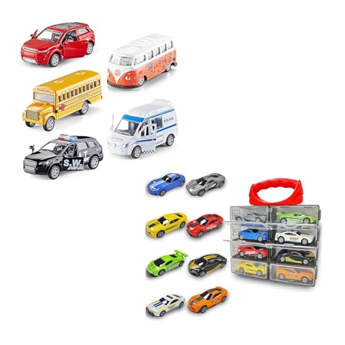 KIDAMI Die Cast Metal Toy Cars Set, Official Cars & Race Cars with Carrying Case