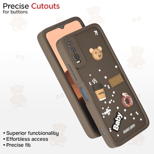 Image of Outlouders Back Cover for Vivo Y12s / Y20 / Y20i / Y20G | Cute Fun Cartoon 3D Bear Silicone | Full Body Protection Bumper Case (Brown)