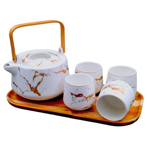 LiTu Goods® Japanisches teeset, spülmaschinenfeste Weißgoldkeramik Cover
