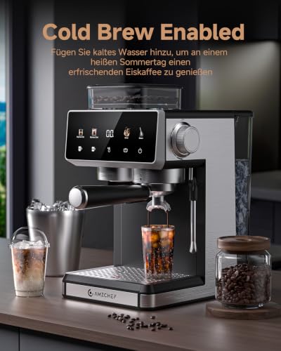Foto von AMZCHEF Siebträgermaschine mit Mahlwerk, 20 Bar, Cold Brew